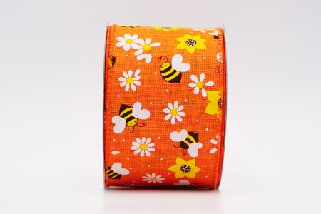 Spring Flower With Bees Collection Ribbon_KF7564GC-54-54_orange